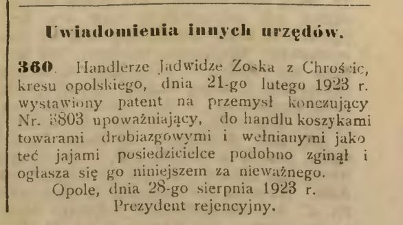 Dawne ogłoszenia z Chróścic i Dobrzenia