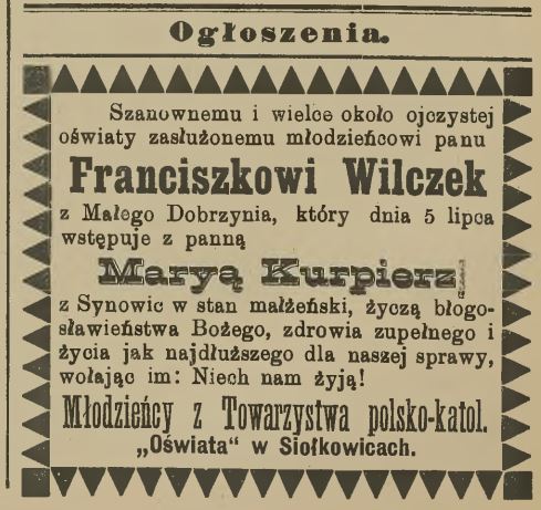 Dawne ogłoszenia z Chróścic i Dobrzenia