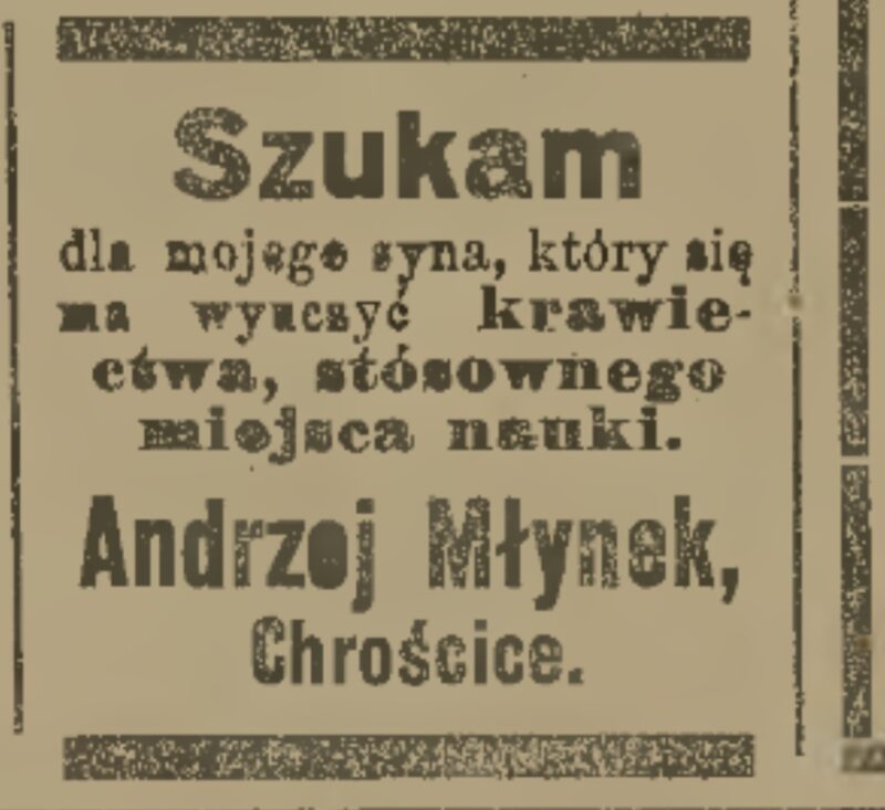 Dawne ogłoszenia z Chróścic i Dobrzenia