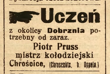 Dawne ogłoszenia z Chróścic i Dobrzenia
