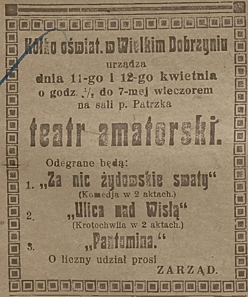 Dawne ogłoszenia z Chróścic i Dobrzenia