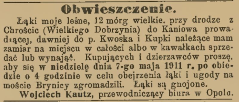 Dawne ogłoszenia z Chróścic i Dobrzenia
