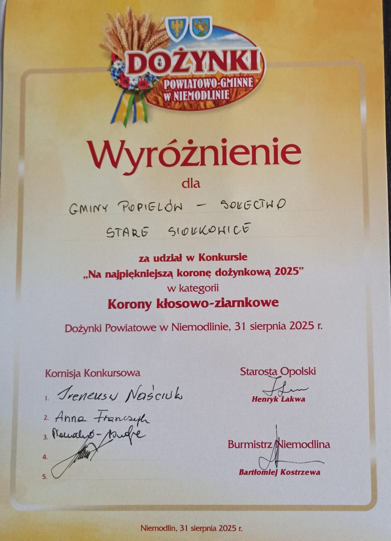 Stare Siołkowice na Dożynkach Powiatowo–Gminnych w Niemodlinie