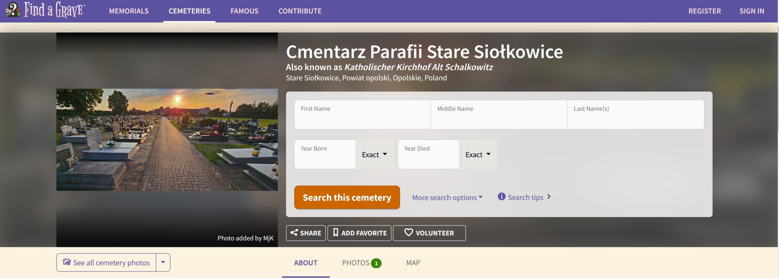 Stare Siołkowice na mapie wirtualnych cmentarzy świata