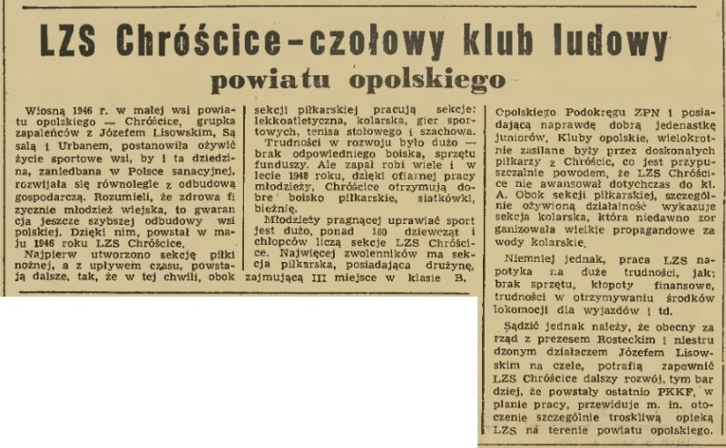 LZS Chróścice - blaski i cienie sukcesu 1950-54 LZS Chróścice - blaski i cienie sukcesu 1950-54