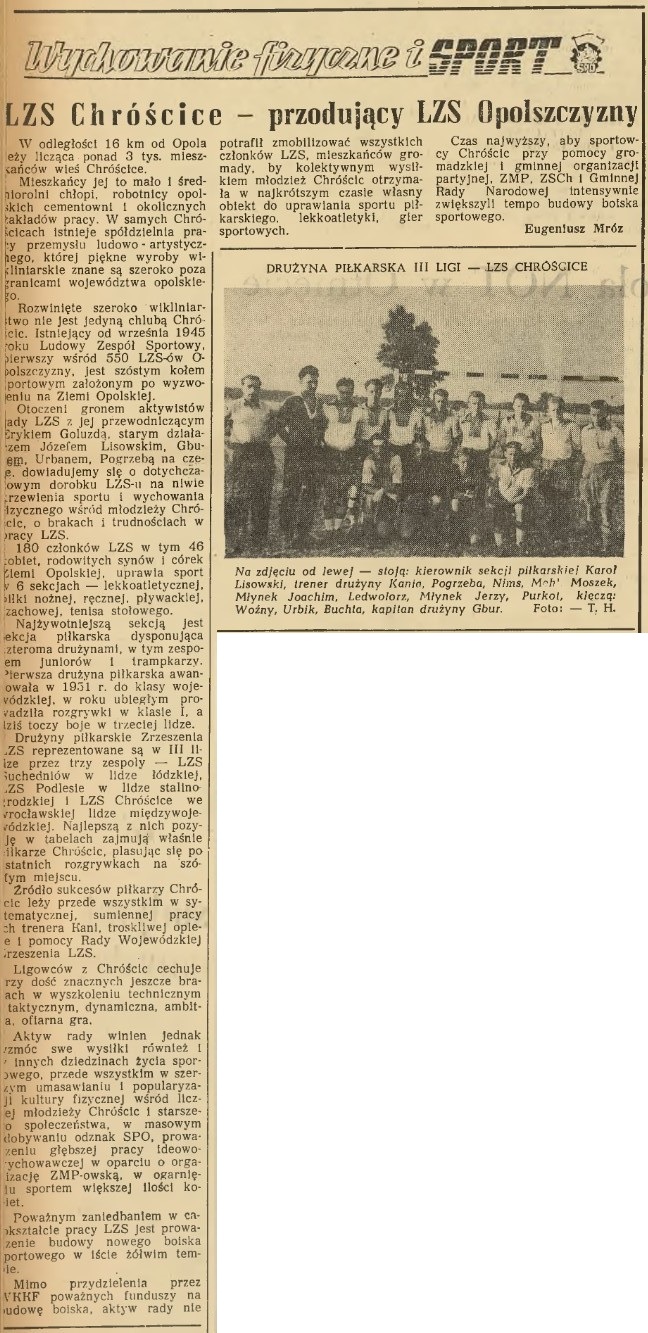 LZS Chróścice - blaski i cienie sukcesu 1950-54 LZS Chróścice - blaski i cienie sukcesu 1950-54