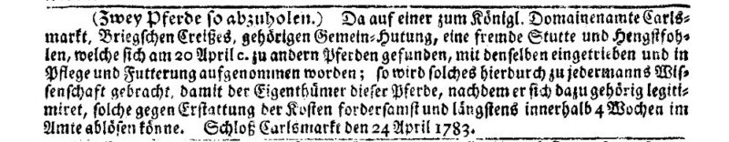 Uciekł ze "szlaku wołowego"? Karłowice -1783 r.