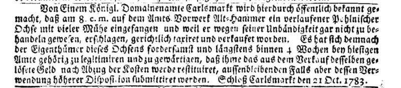 Uciekł ze "szlaku wołowego"? Karłowice -1783 r.