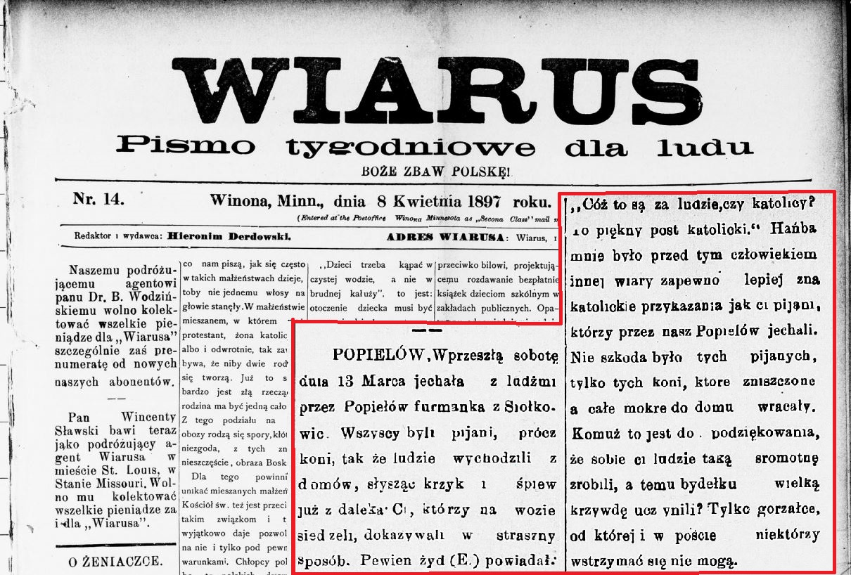 Tak o nas pisano. Rok 1897 - "wszyscy byli pijani, prócz koni"