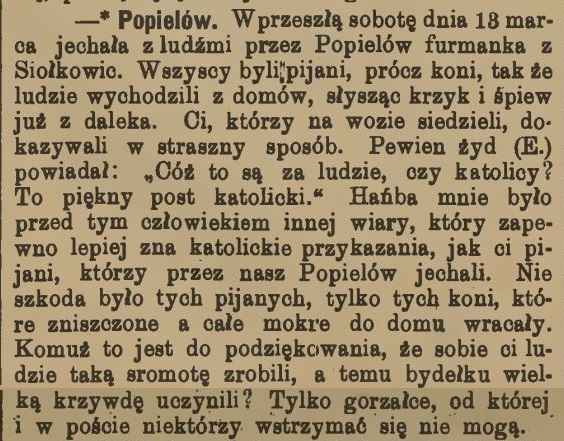 Tak o nas pisano. Rok 1897 - "wszyscy byli pijani, prócz koni"