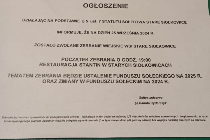 Zebranie wiejskie w Starych Siołkowicach - 25.09.2024