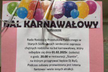 Przedszkole w Starych Siołkowicach zaprasza na bal karnawałowy!