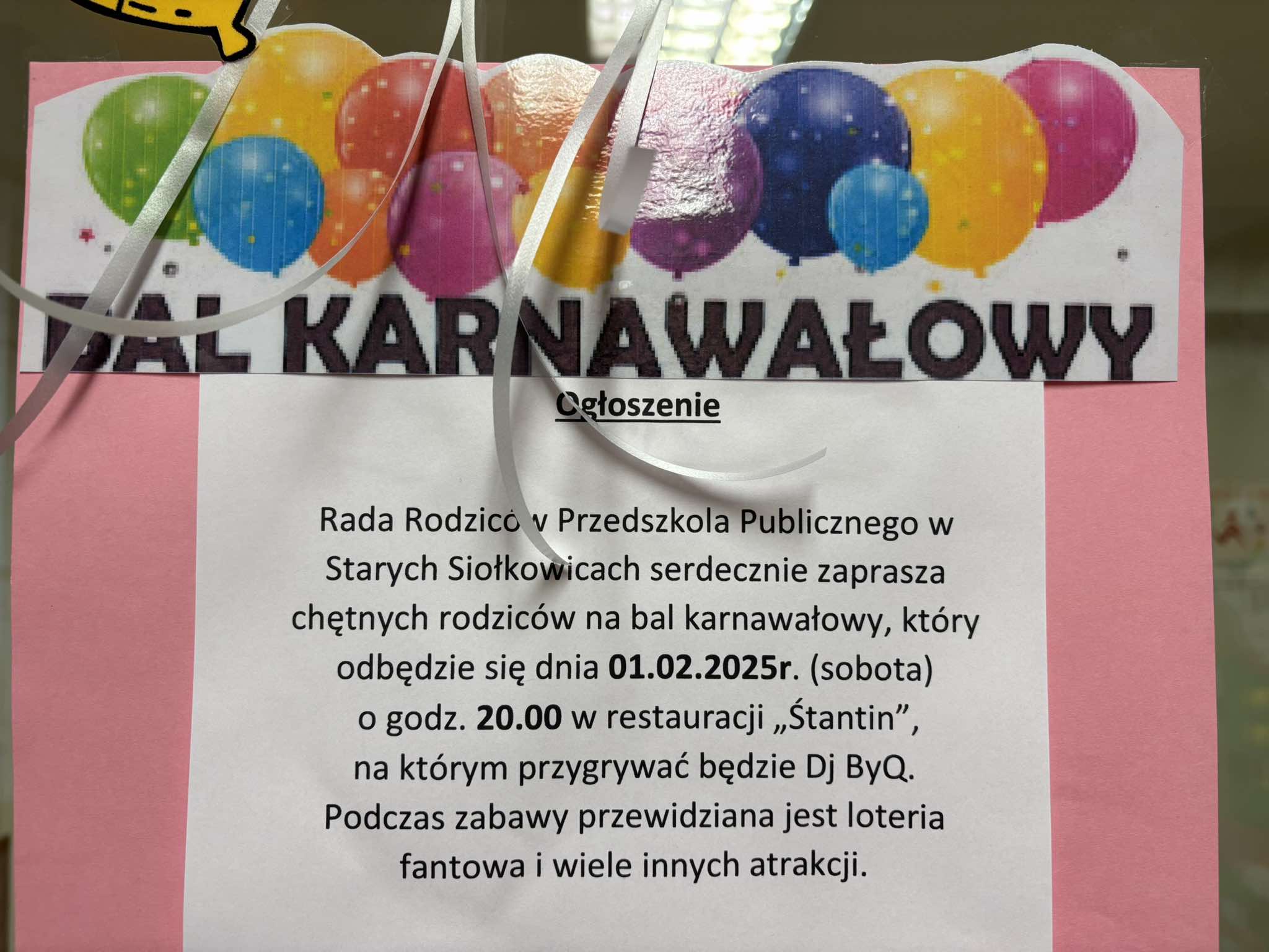 Przedszkole w Starych Siołkowicach zaprasza na bal karnawałowy! Przedszkole w Starych Siołkowicach zaprasza na bal karnawałowy!
