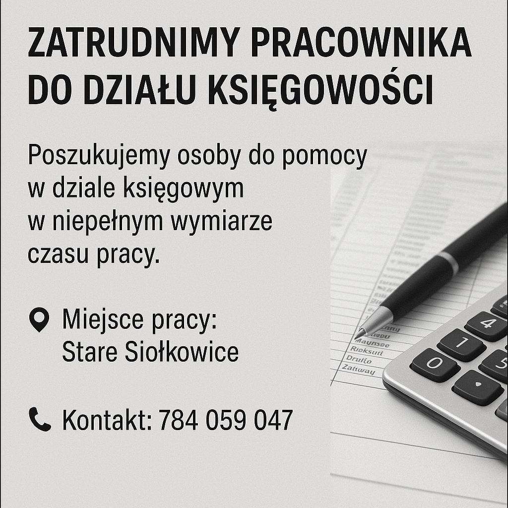 Zatrudnimy pracownika do działu księgowości!